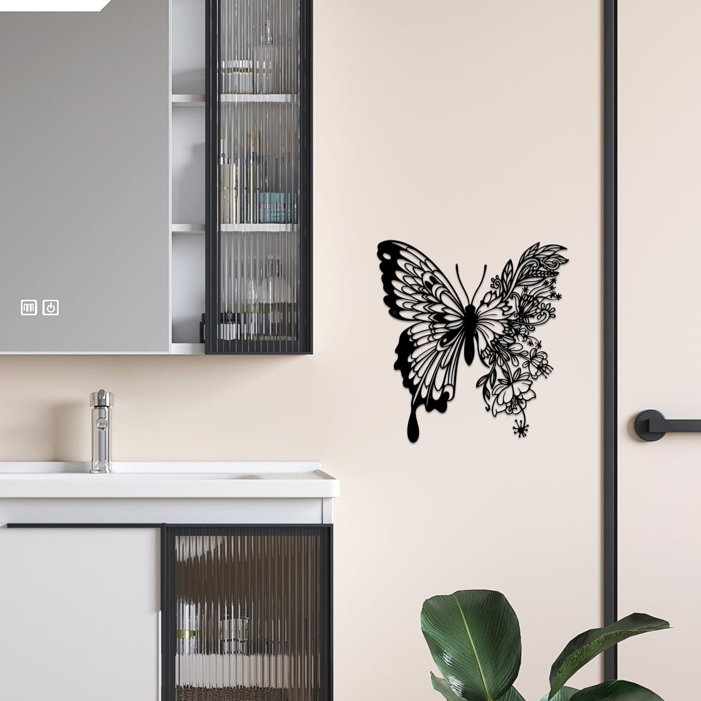 ESTART Metal Butterfly Decoration Wall Art Boho Home Decor Metal Hanging Wall Decor Flower Wall Art for Bedroom Living Room Bathroom Wall Indoor Outdoor Farmhouse