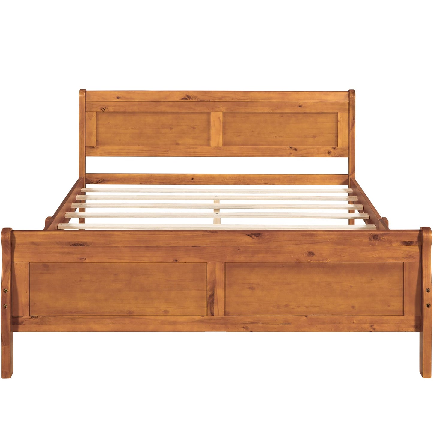 GDFStudio Queen Bed Frame, Wood Platform Queen Size Bed Frame with Headboard and Solid Wood Slat Support, Mid Century Modern Wooden Bed Frame for Bedroom Guest Room, No Box Spring Needed, Oak