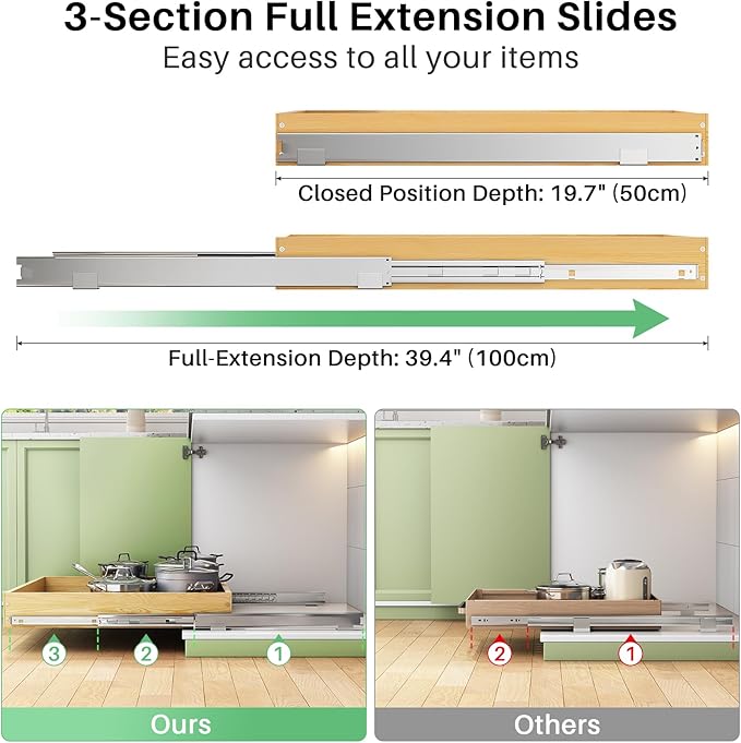 2Pack Pull Out Cabinet Organizer, Soft Close Wooden Slide Out Drawers for Pots, Full-extension Roll Out Shelves for Kitchen Cabinets, Pantry Organization, Bottom and Side Mount(15"W X 21"D x 3.4''H)