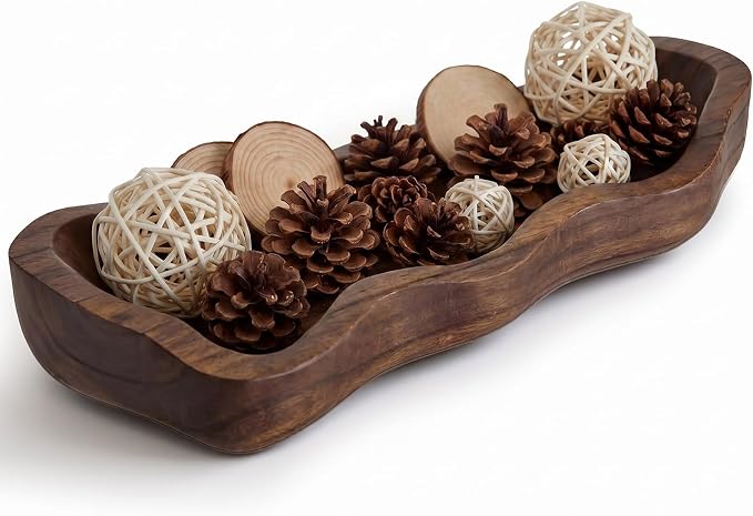 Nuogo 14 Inch Wavy Live Edge Dough Bowl Large Size Wood Rustic Dough Bowl Decorative for DIY Farmhouse Home Supplies Kitchen Decoration(Brown)