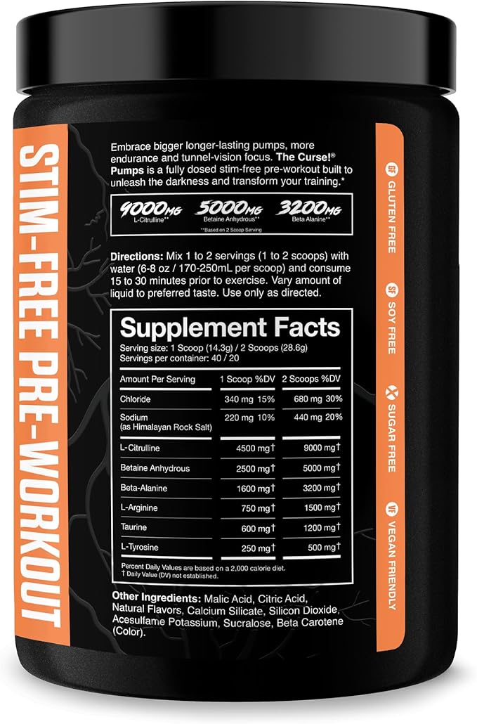JNX SPORTS The Curse! Pump ??Stim-Free Pre-Workout | Peach Mango 40 Serves | Caffeine-Free Pump Pre Workout, Non-Stim Nitric Oxide Preworkout for Men & Women