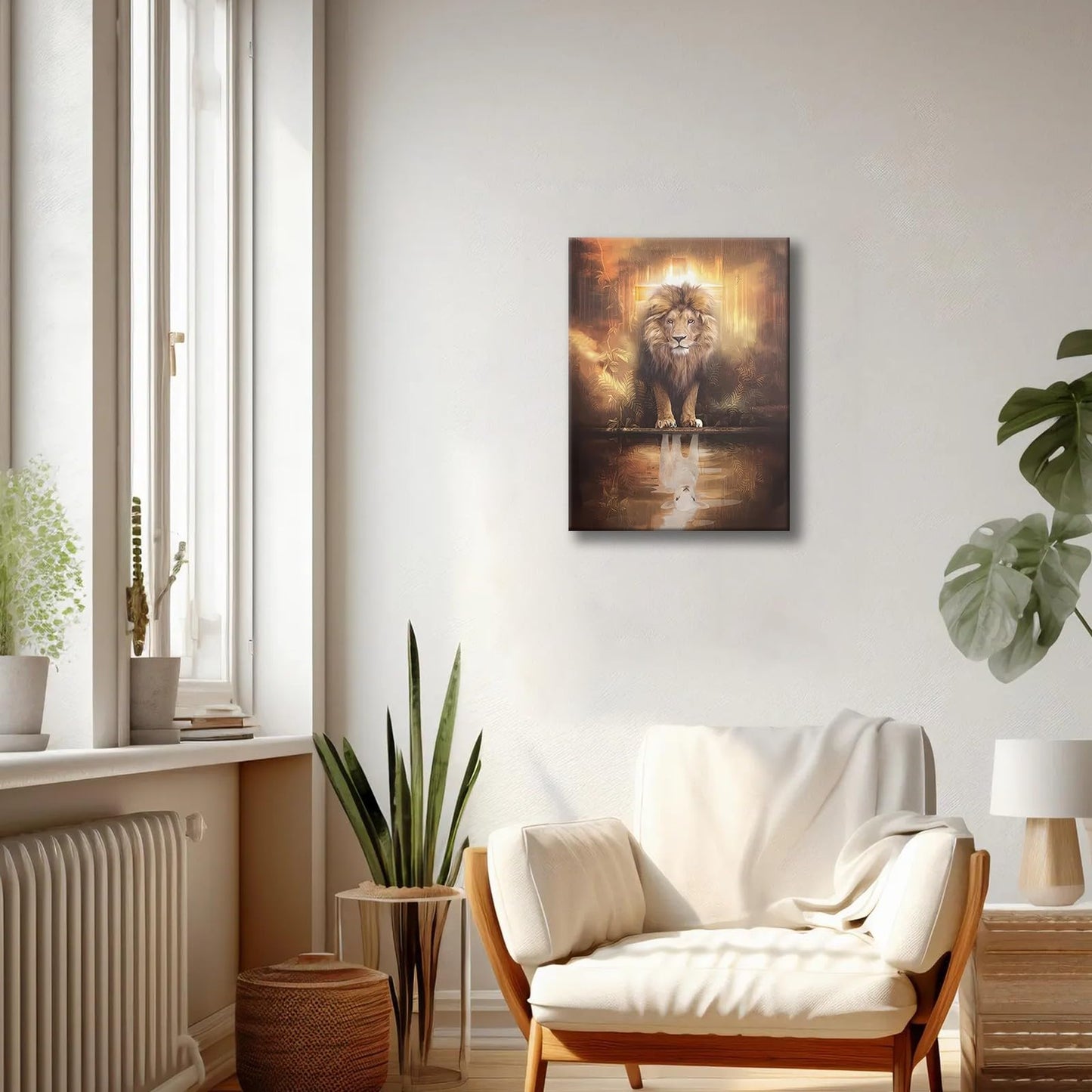 Framed Animal Print Majestic Lion Canvas Wall Art Spiritual Jungle Poster Inspirational Christian Painting Nature Wildlife Gallery Wrap Print for Home Decor 12x16 Inch Ready to Hang