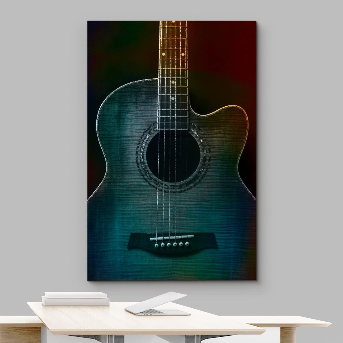 wall26 - Colorful Guitar Painterly on Black - Beautiful Detail of Acoustic Guitar - Six String - Canvas Art Home Art - 24x36 inches