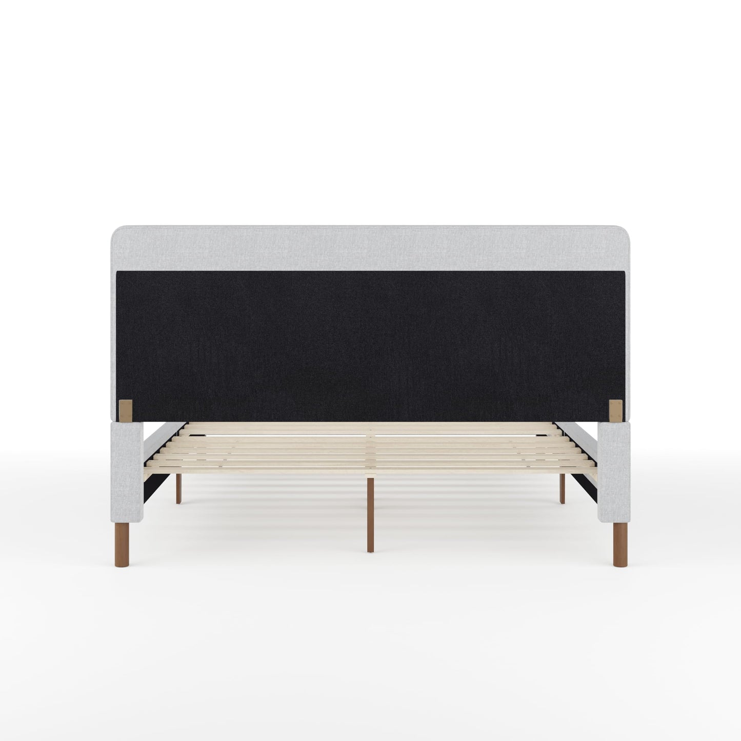 Martha Stewart Britta Platform Bed with Headboard & Footboard, Faux Linen Upholstery with Piping Detail, Rounded Headboard, No Box Spring Needed, Queen, Gray