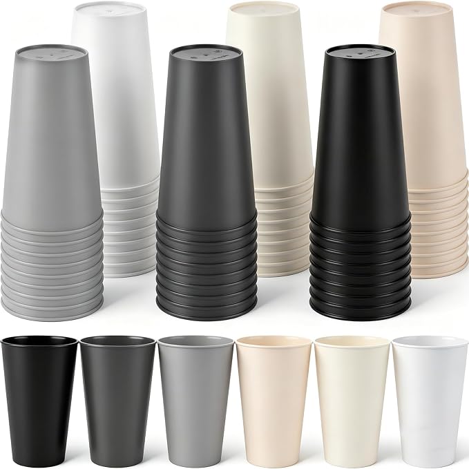 Yungyan 50 Pcs Unbreakable Plastic Cups 16oz Thickened Reusable Plastic Cup Stackable Water Tumblers Drinking Cup for Kitchen, Outdoor, Bpa-free, Dishwasher Refrigerator and Microwave(Gray Tones)