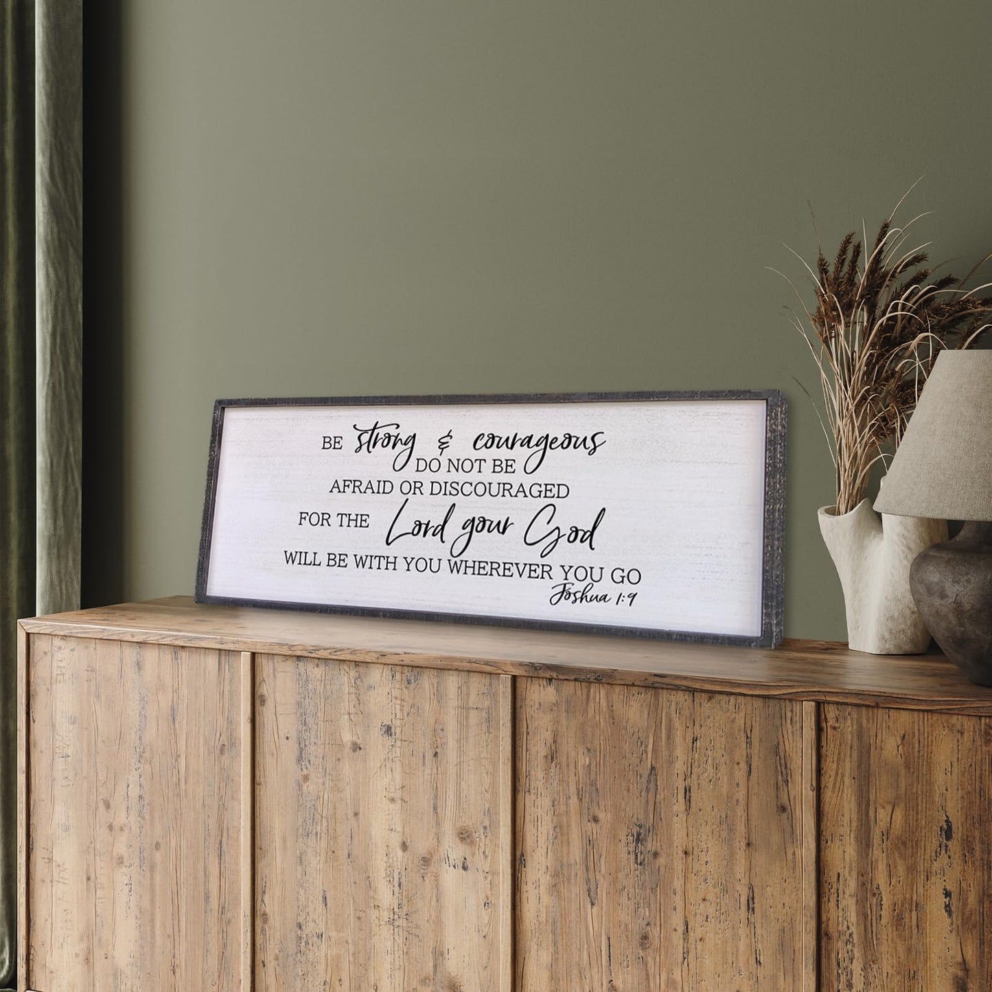 Be Strong And Courageous Sign Wall Decor 40"x15" Large Farmhouse Living Room Plaque Joshua 1:9 Bible Verse Inspirational Quote Positive Faith Home Hanging Rustic Catholic Scripture Christian Art (Black)