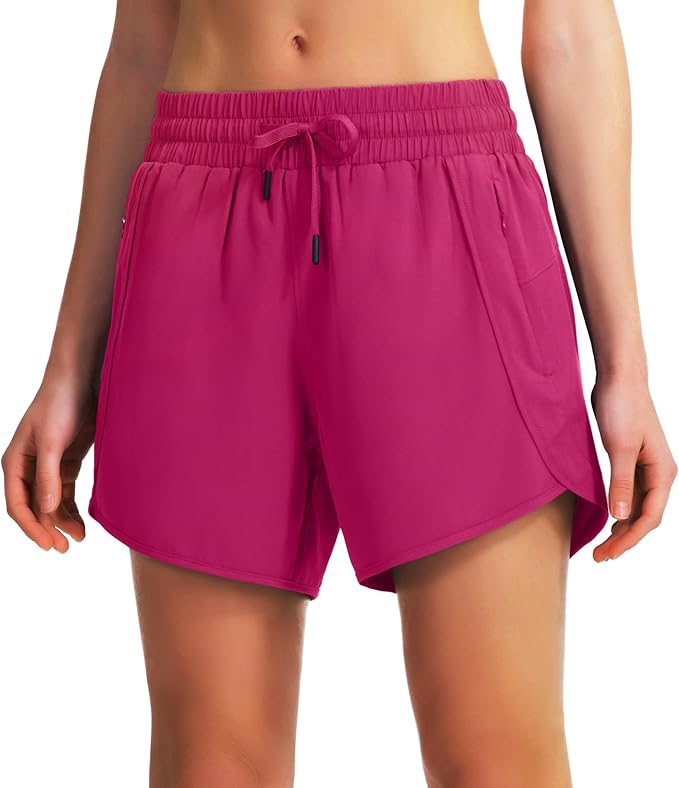 Ksmien Women's 5" Athletic Running Shorts Quick Dry Lightweight Workout Gym Shorts with Zipper Pockets UPF 50+
