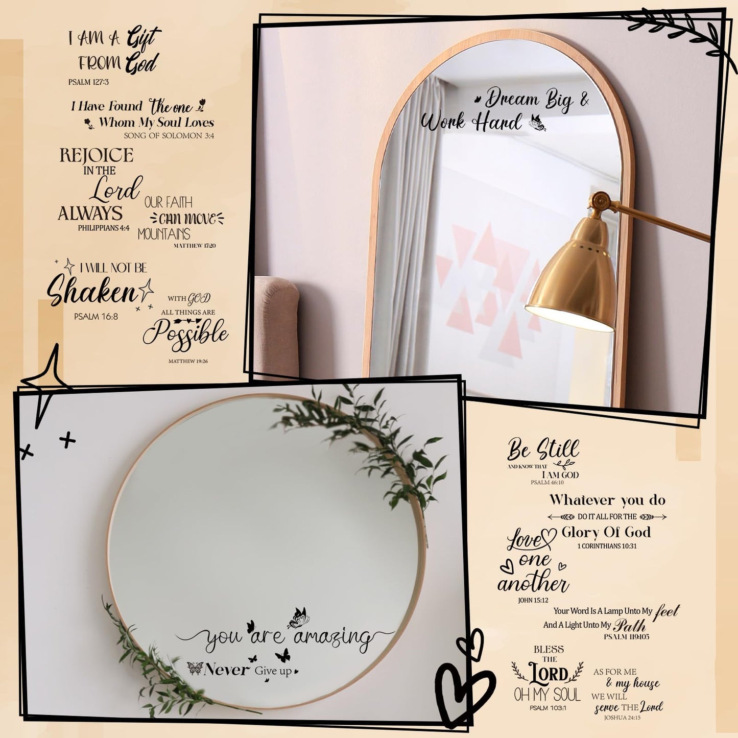 Geyoga 12 Pcs Inspirational Quote Mirror Decals Vinyl Positive Saying Affirmations Mirror Stickers Motivational Window Decals Peel and Stick for Home Office Staff Bathroom Wall Art(Religious)