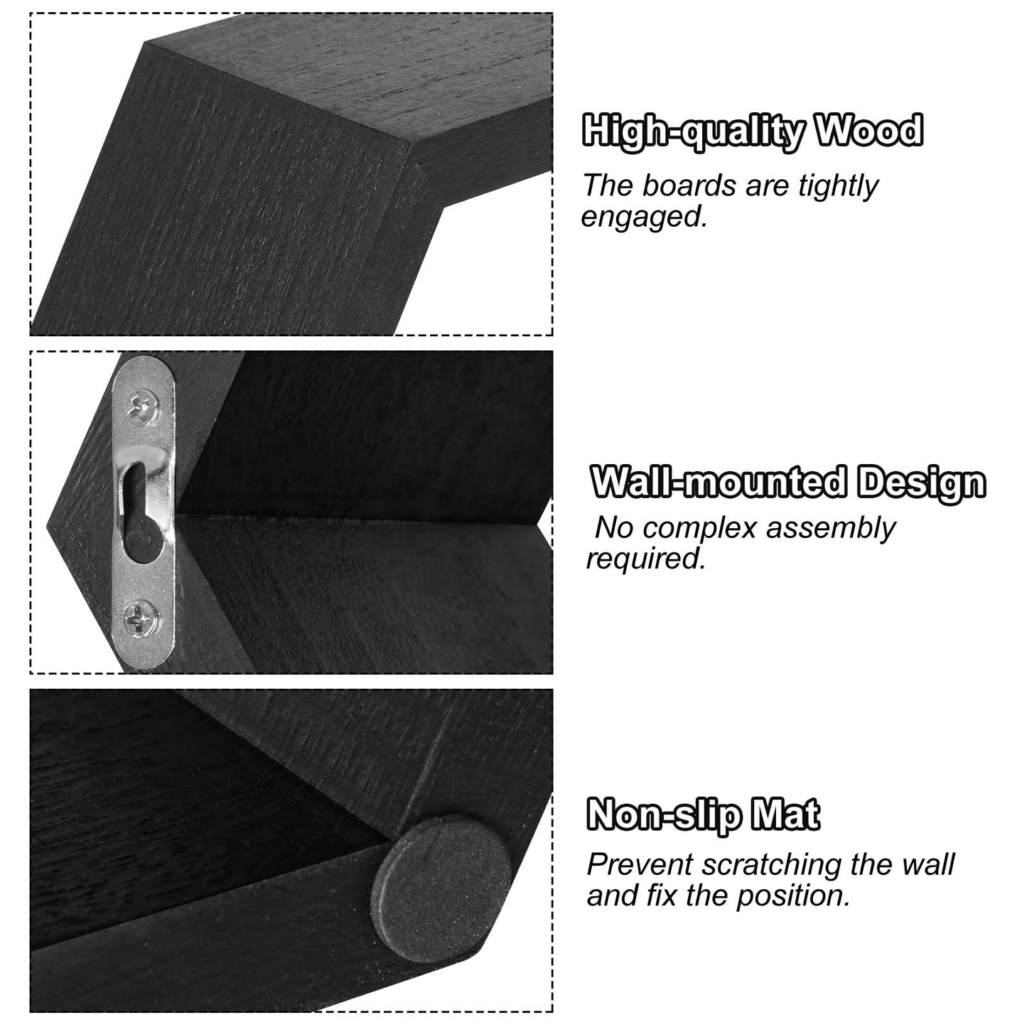 YBING Hexagon Floating Shelves Black Hexagon Shelves for Wall Wood Farmhouse Storage Honeycomb Shelves Set of 6 Hexagon Wall Mounted Home Decor Storage Shelves for Living Room Bedroom Office