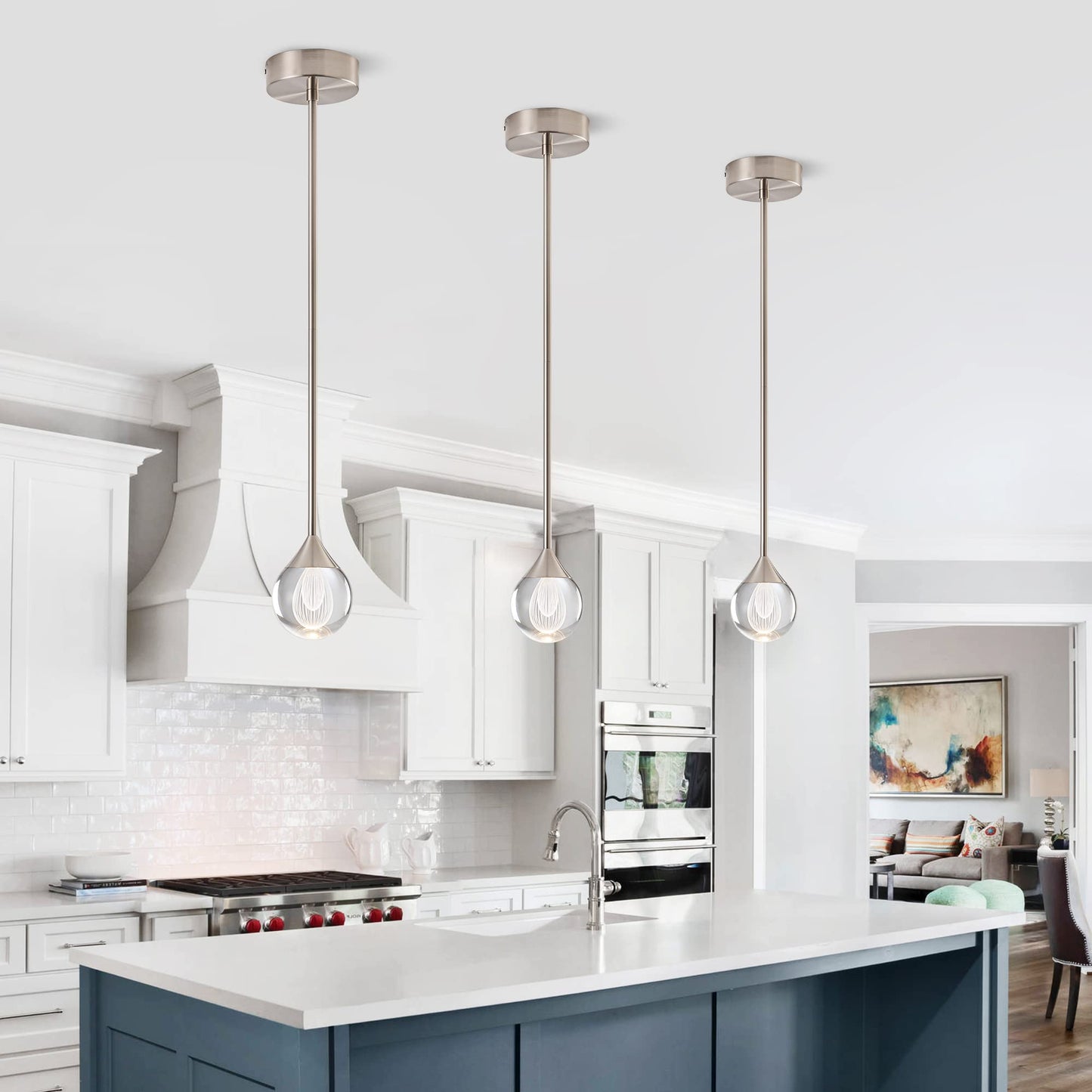 SUNMOO 1-Light Teardrop Crystal Pendant Light, Mini LED Crystal Globe Hanging Light Fixture, Modern Ceiling Pendant Lighting for Kitchen Island Dining Room Bedroom Bar 3000K 8W Brush Nickel