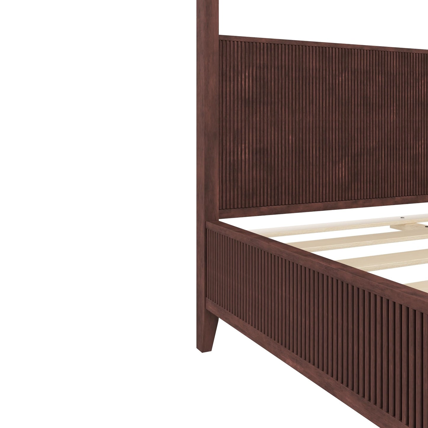 Merax Modern Luxury Queen Size Wooden Canopy Bed Frame with Headboard, Slats Support, Wood 4 Poster Bed Frame, No Box Spring Needed, Contemporary Bedroom Furniture, Espresso