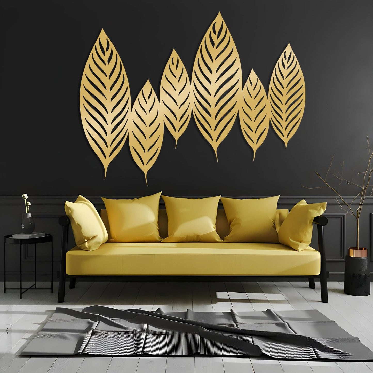 Chaser of Light Metal Leaf Wall Decor, Large Leaves Metal Wall Art, Minimalist Wall Art, Boho Wall Sculpture, Nature Decorations for Living Room, Bedroom (Black, 19"x14"/47x37cm)
