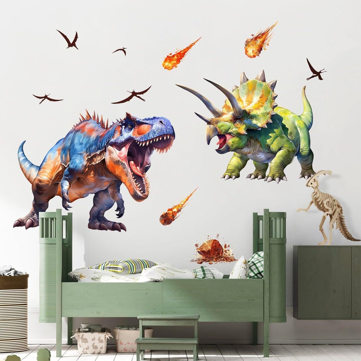 Large Dinosaur Wall Decals Dino Wall Stickers Peel and Stick Wall Art Decals for Boys Room Baby Nursery Kids Bedroom Wall Decor Art (Green 1)