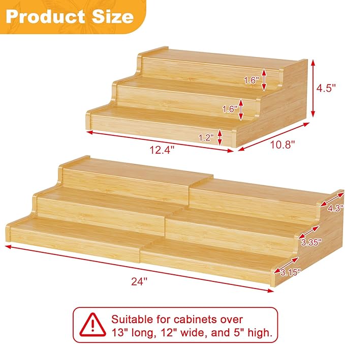Expandable Bamboo Can Storage Display for Pantry, Easy-Access 3-Tier Adjustable Can Organizer Shelf for Cabinets, Canned Goods & Food Storage, Soda Can Organizer Holds Up to 24 Cans (Patent Pending)