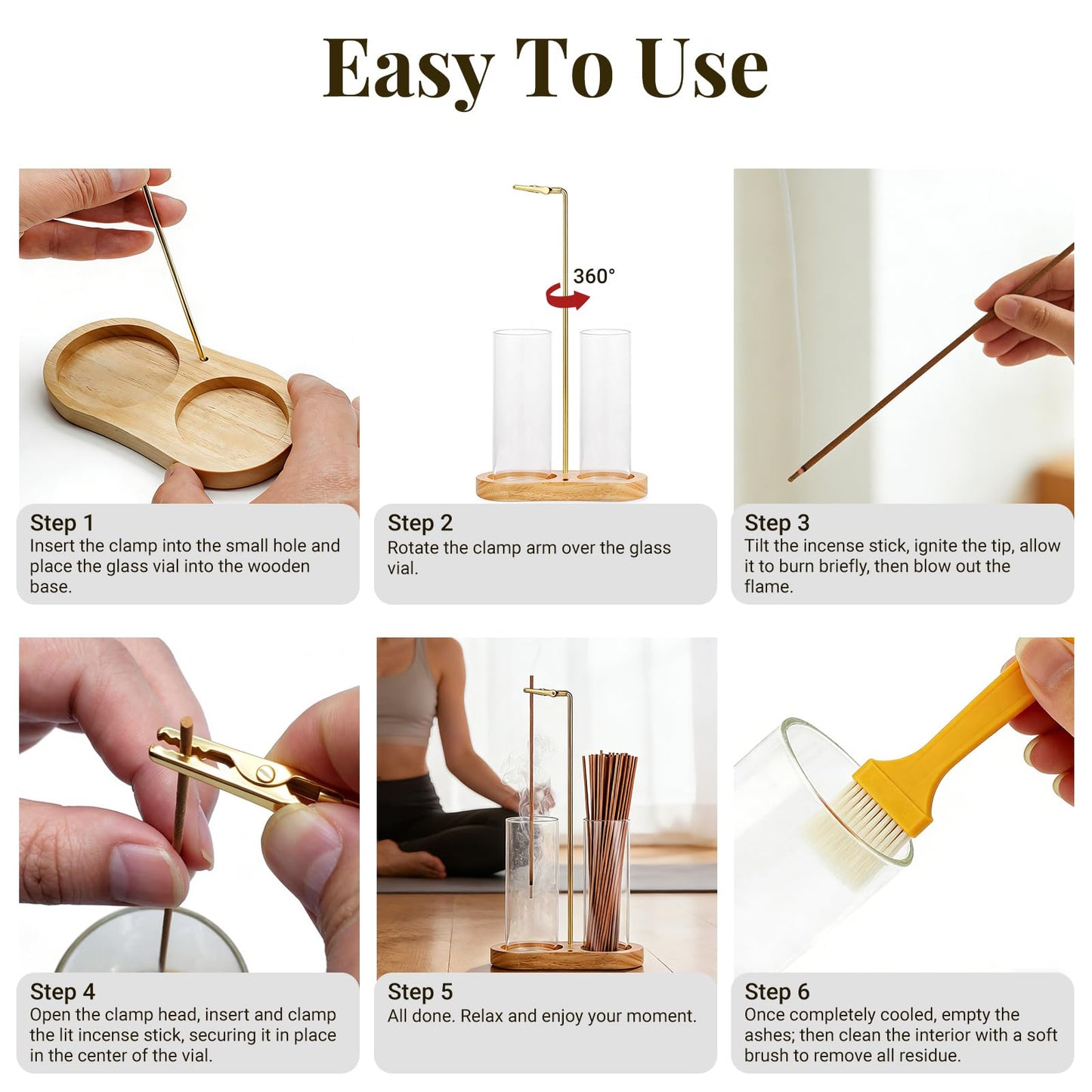 Glass Incense Holder, 2 in 1 Hanging Incense Burner Holder with Ash Catcher & Storage | Cute Boho Decor for Meditation, Yoga, Spa | Stick Incense Holder, Censer, Incense Tray Alternative (Natural)