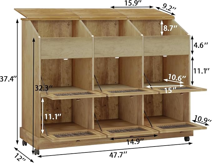Large Potato Storage Bin, Wooden Bread Bins with Wheel, Onion Storage Bin, Storage Box for Kitchen Pantry, Brown