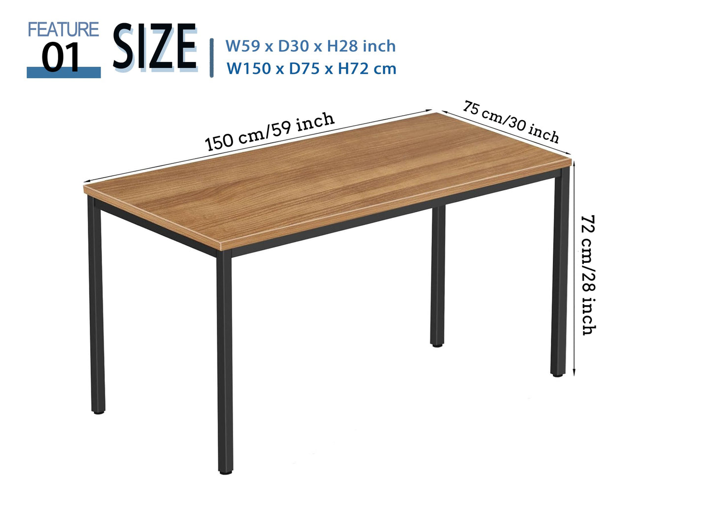 BEST BOARD 60" x 30" Computer Desk, Walnut Wood Grain Home Office Desk with Sturdy Metal Frame, Writing Workstation for Study & Office, Easy Assembly
