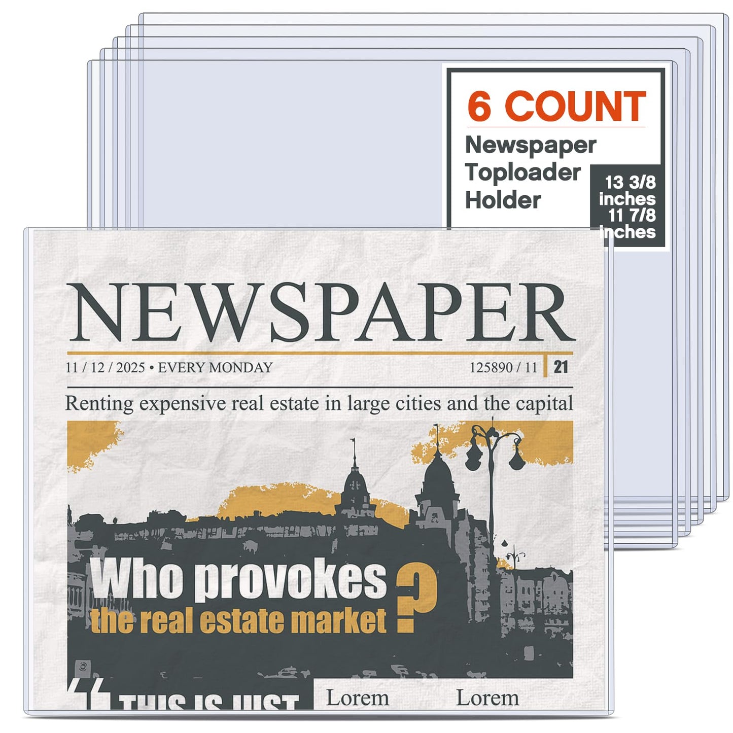 Faccito 6 Pack Hard Newspaper Holder 13" x 11" Rigid PVC Protection Plastic Newspaper Protector 4.5mm Thick Clear File Holders Archival Documents Storage for Magazines, Comics, Photos