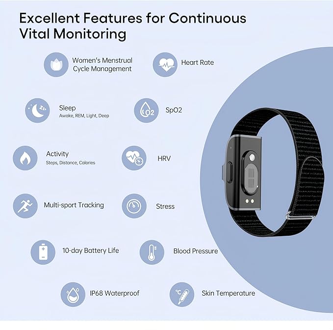 Smart Health Wristband, Screenless Smart Bracelet, Pedometer, Wearable Activity and Fitness Tracker, Free App, IP68 Waterproof (Silver)