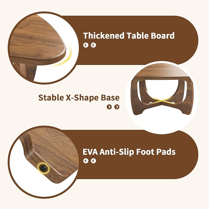 Coffee Table for Living Room - Mid Century Modern Coffee Tables with Triangle Top, Unique Small Round Coffee Table, Wood Oval Tea Table with Solid Legs for Bedroom, 35.8"x 22.5" x 16.2" Walnut