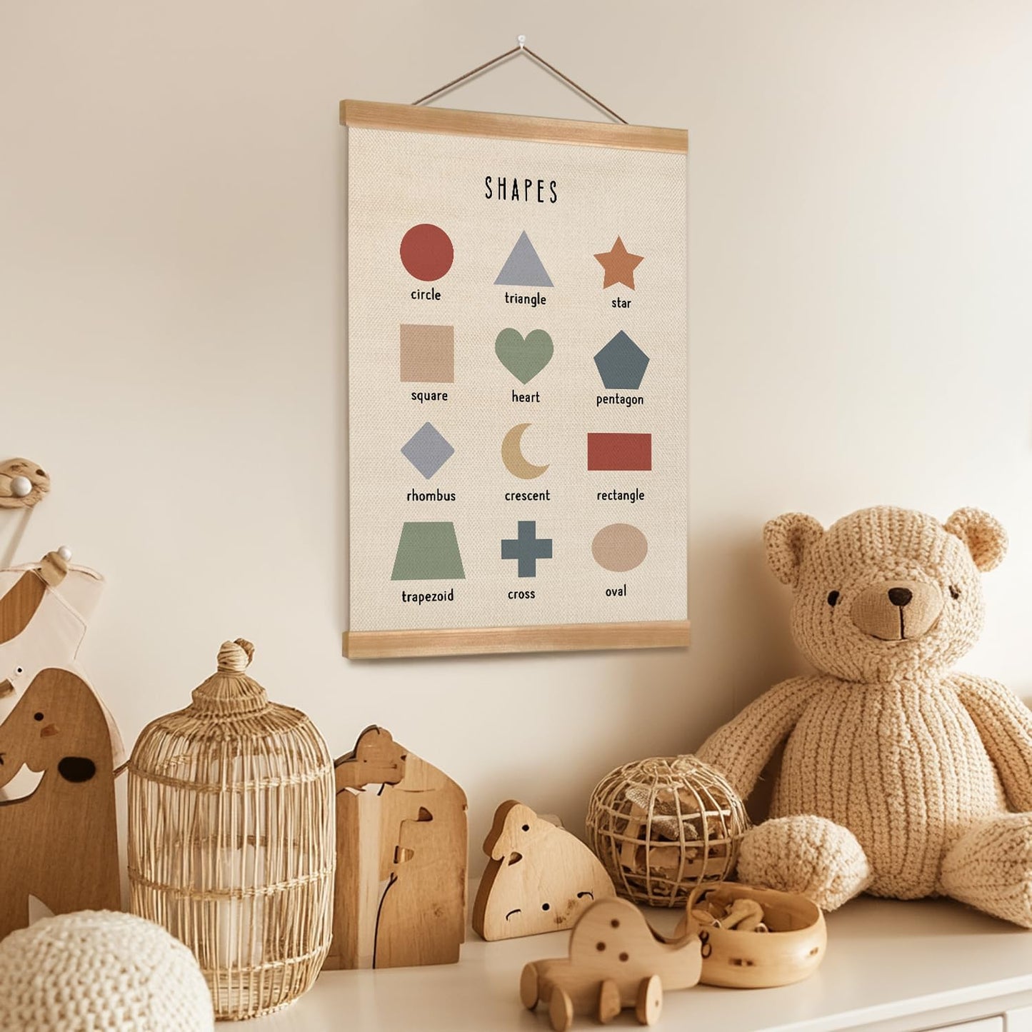 ZTGDA Shapes Educational Wall Art, Toddler Learning Posters, Shapes Learning Poster Hanger Frame Wall Decor for Classroom Nursery Playroom Preschool Decor (12x16inch)