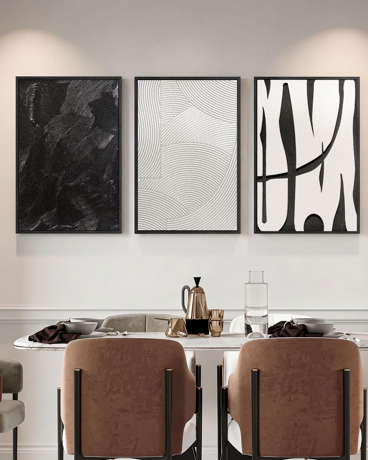 Modern Textured Wall Art Triptych, Mixed Technique Wall Panels Carved and Layered Sandstone Designs, Black White Abstract Geometric Wall Decor, Solid Wood Framed Sculptural Decor 24x36 Each