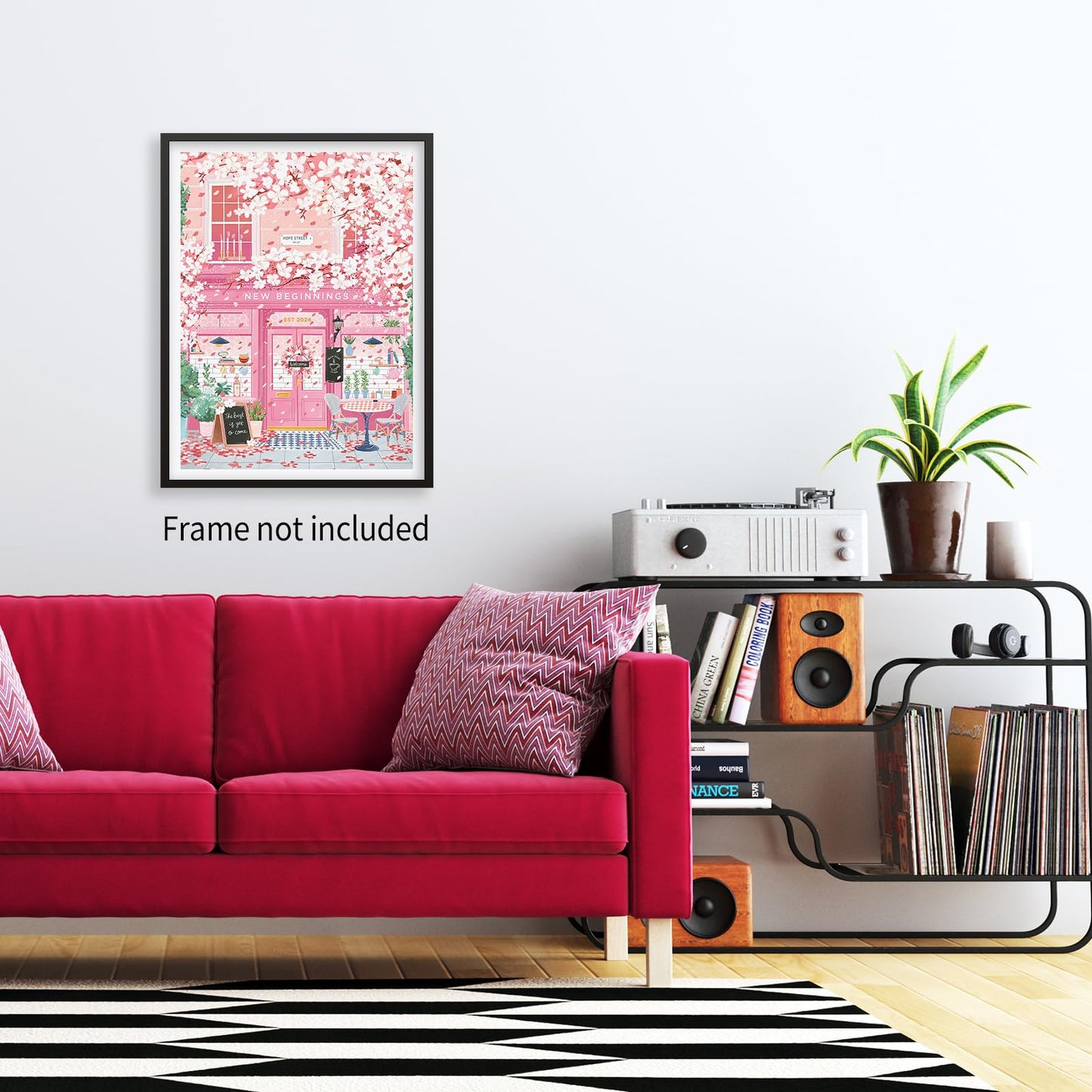 Heltrappe Pink Blossom Cafe Canvas Wall Art Trendy Pink Cherry Flower Poster Funky Pastel Girly Aesthetic Prints for Kitchen Coffee Room 12X16 inch Unframed