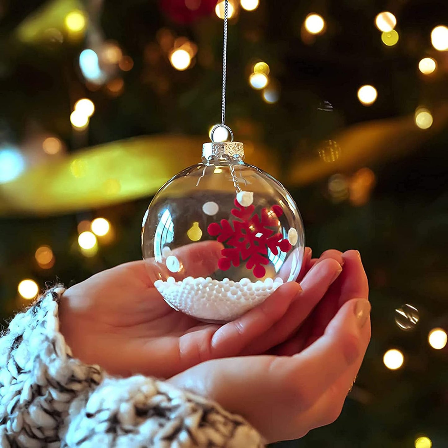 12 Pcs Clear Plastic Fillable Ornament Balls,2.36Inch Christmas DIY Baubles for Christmas, Halloween, Birthday, Wedding Decor, DIY Crafts Decorations (60 mm)