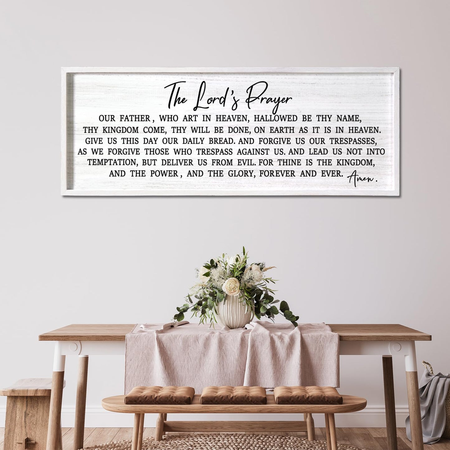 Our Father Prayer Bible Verse Framed Wall Art, 40''×15'' Rustic Religious Christian Lords Prayer Sign for God Jesus Christ Prayer, Horizontal Holy Inspirational Catholic Scripture Decor