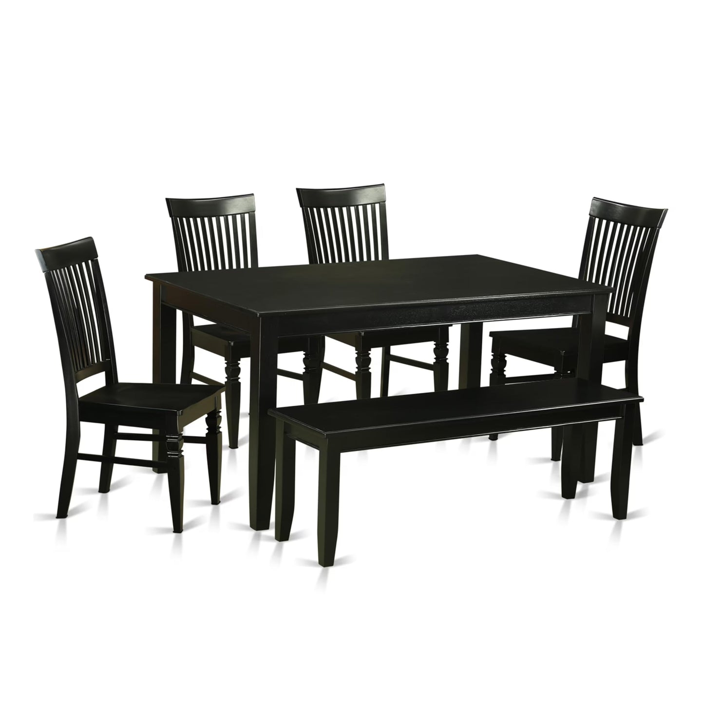 East West Furniture DUWE6-BLK-W 6 Piece Dining Set Contains a Rectangle Dining Room Table and 4 Kitchen Chairs with a Bench, 36x60 Inch, Black