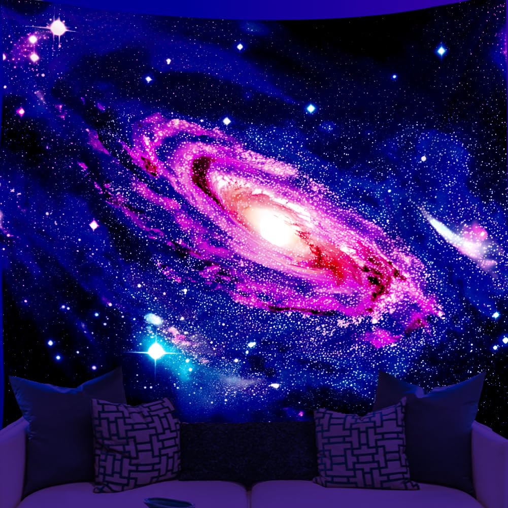WEBEEDY UV Reactive Space Galaxy Tapestry Blacklight Tapestry Wall Hanging Milky Way Nebula Blacklight Posters Universe Backdrop Wall Decor for Bedroom Living Room Party Backdrop Photo, 59x51 Inch