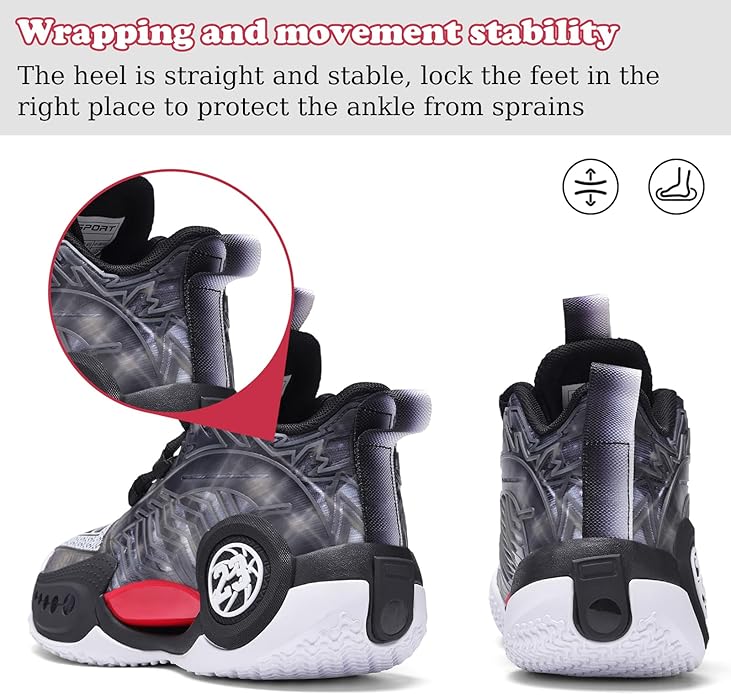 JMFCHI Kids Basketball Shoes High-top Sports Shoes Sneakers Durable Lace-up Non-Slip Running Shoes Secure for Little Kids Big Kids and Boys Girls
