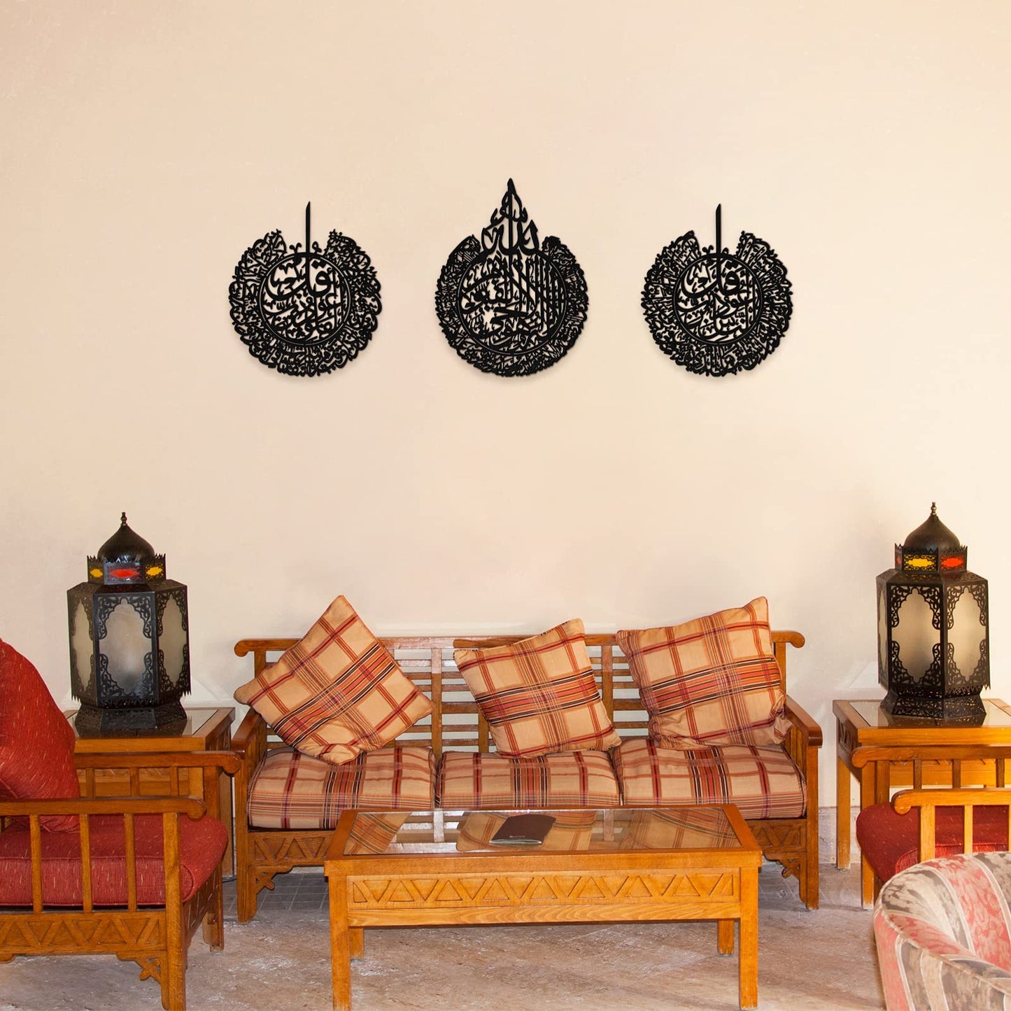 Yookeer 3 Pieces Islamic Wall Decor Muslim Gift Islamic Wall Art for Living Room Calligraphy Indoor Wooden Muslim Decor for Home Bedroom(Black)