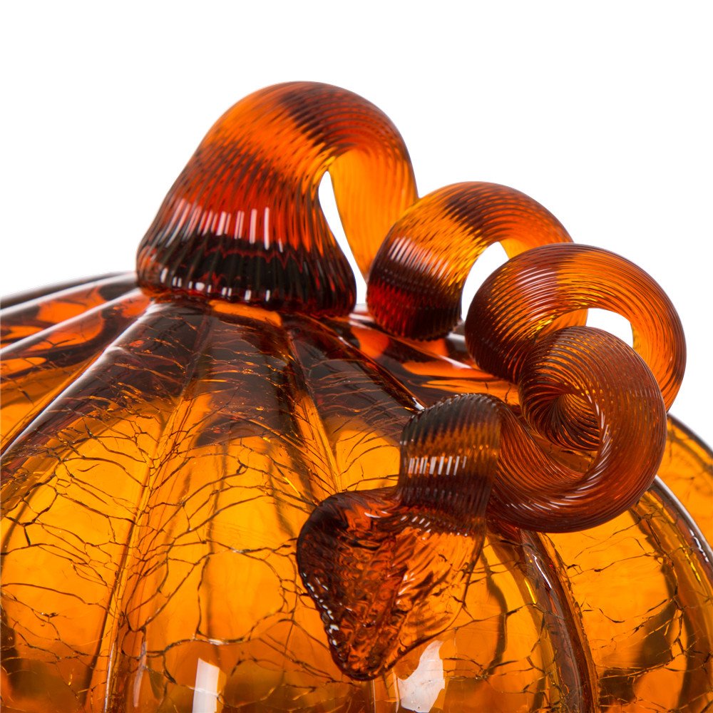 Glitzhome Hand Blown Glass Pumpkin Table Top Home Décor, 5.51", Amber