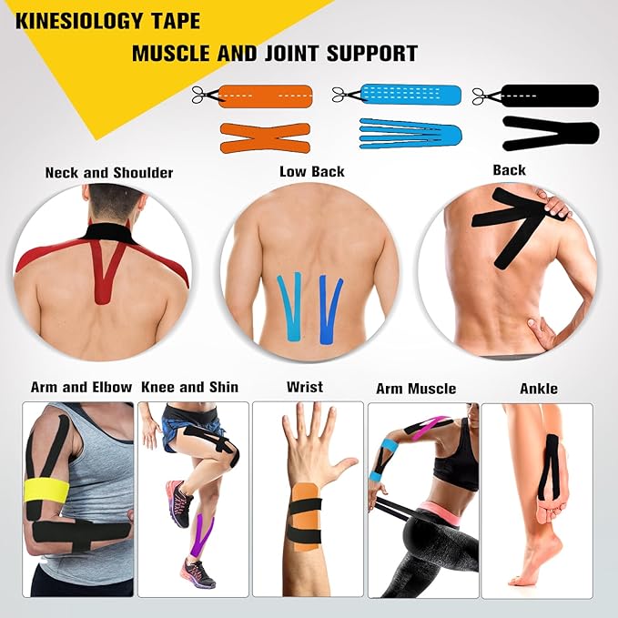 Pro Kinesiology Tape Precut Bulk, 115Ft Athletic Tape for Muscle Joint Support, 140 Strips for Knee Wrist Back Shoulder, Beige