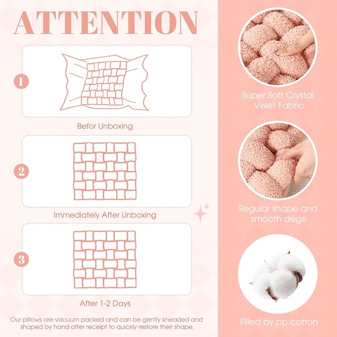 Wenqik 2 Pcs Knot Pillows Square Knotted Plush Throws Soft Accent Pillows Decoration Cushion for Couch Home Office Living Room Bedroom Bed Sofa Decor, 12'' x 13''(Pink,Lambswool)