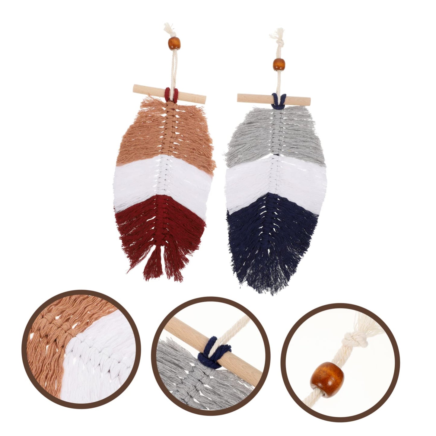 2pcs Woven Leaf Hanging Ornament Macrame Hanging Tapestry Macrame Cord Wall Decor Chic Woven Leaf Cotton Thread Tassel
