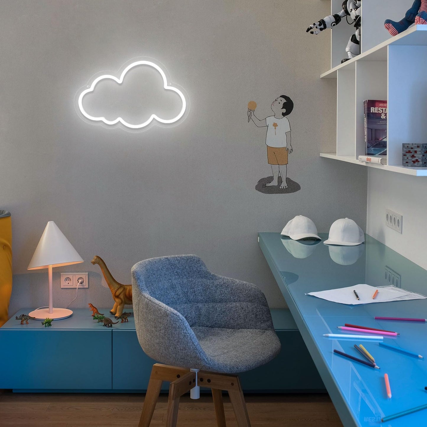 Cloud Neon Sign Cute White Clouds LED Light Sign for Wall,13 * 7.9IN Dimmable USB Floating Clouds Light Up Sign for Living Room Kid Bedroom Nursery Birthday Christmas Wedding Party decor