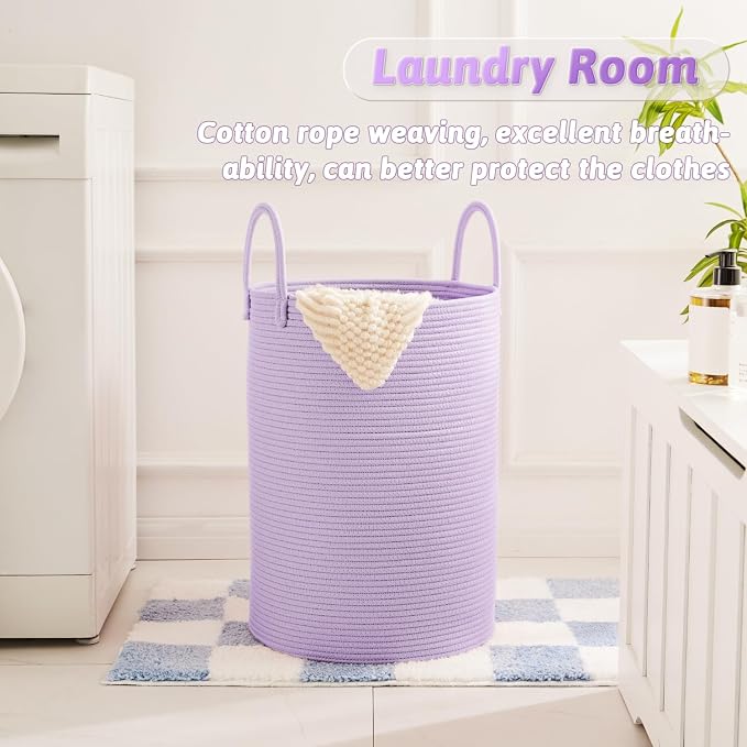Artfeel Laundry Basket,Woven Cotton Rope Laundry Hamper,40L for Decorative Storage of Dirty Clothes,Toys and Blankets in Bathroom,Baby Room and Living Room