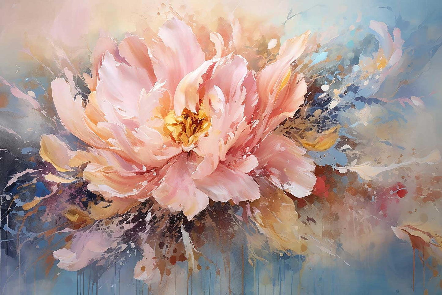 Wmjurel Pink Peony Background Oil Painting Floral Texture Mural, Modern Wallpaper, Large Wall Background Painting(Non-self-Adhesive)