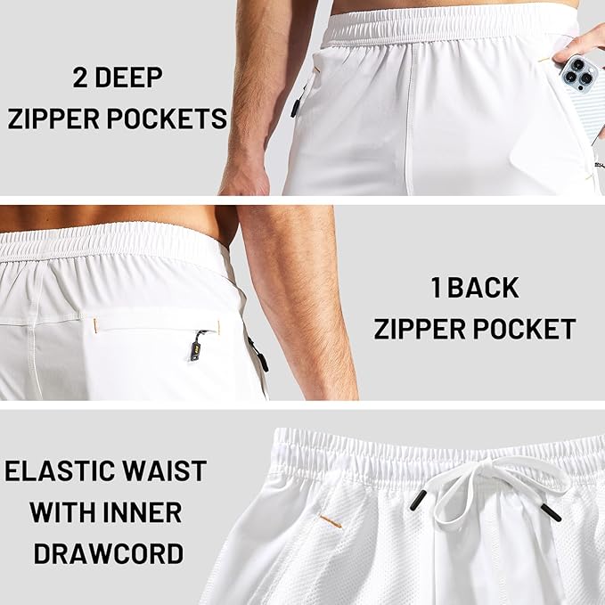 MIER Men's Quick Dry Running Shorts with Zipper Pocket, Elastic Waist Athletic Workout Exercise Fitness Shorts, 7 Inch