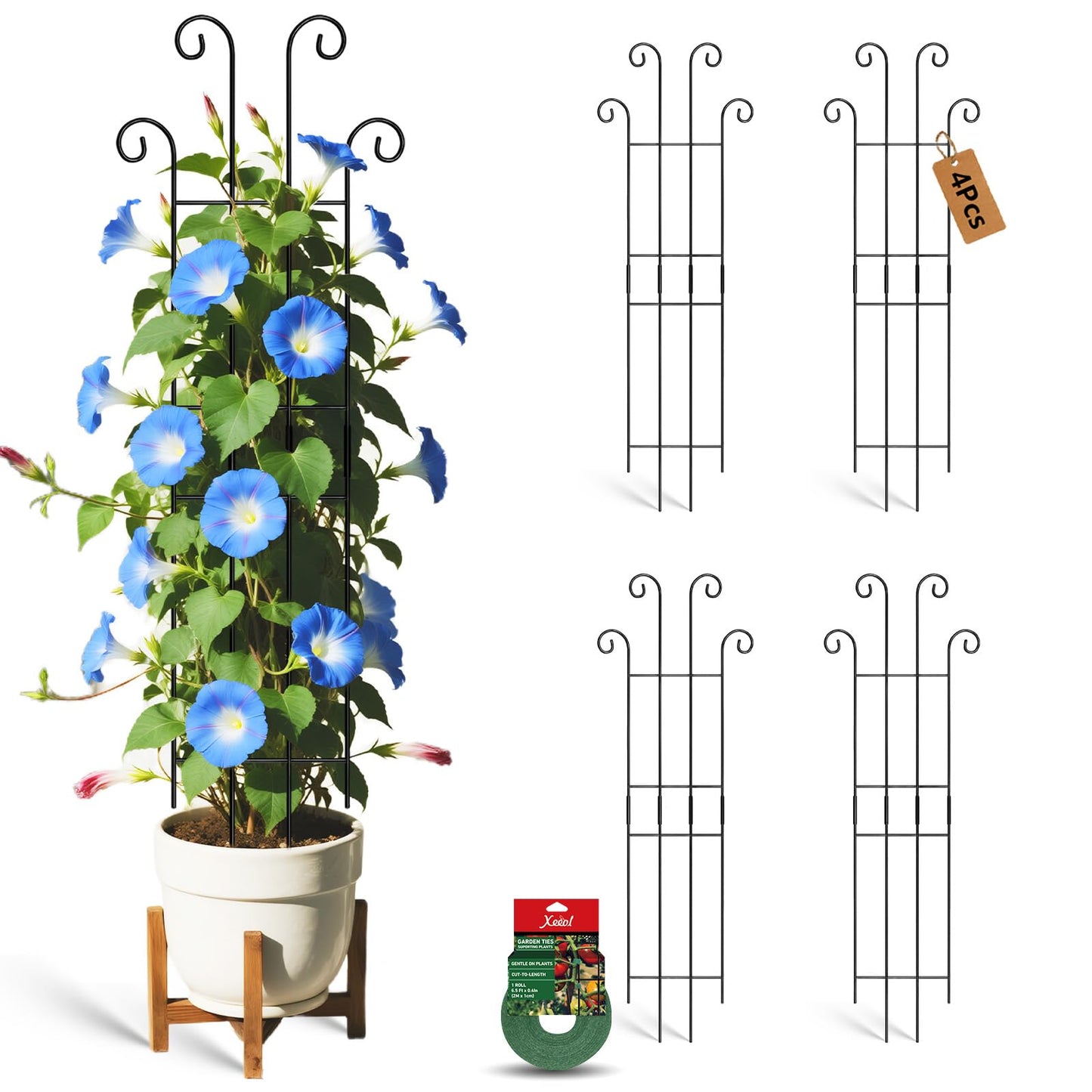 Xeeol 32.6in Tall Plant Trellis Indoor, Metal Garden Trellis for Climbing Plants, Expandable Trellis for Potted Plants for Ivy Pothos Hoya Monstera, 4 Pack