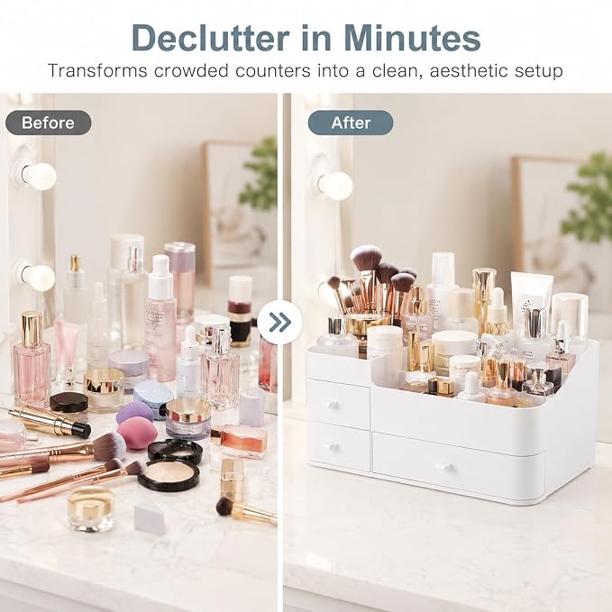 Makeup Organizer Tween Girls Gifts,Large Capacity Bathroom Organizer and Storage with Drawers Trendy Stuff ,Vanity,Bathroom Countertop,Bedroom Storage for Skincare,Cosmetics,Perfume,Brushes,Eyeshadow