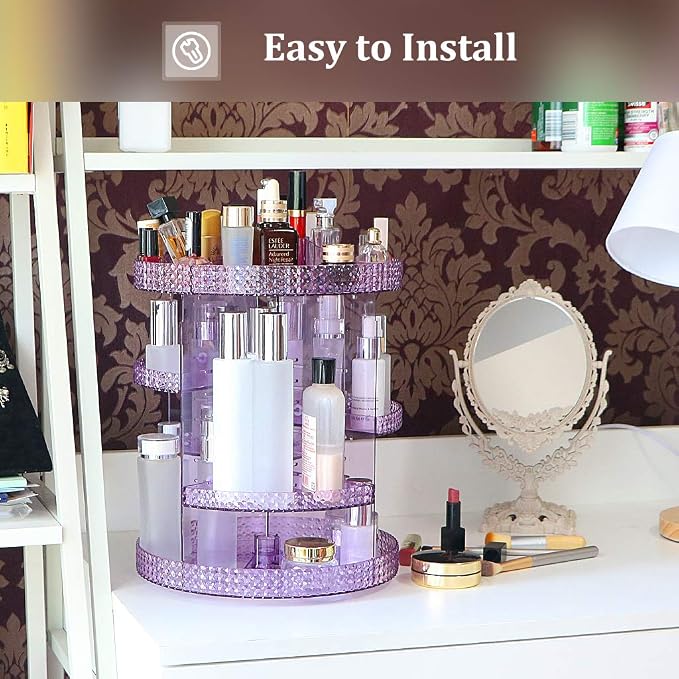 Awenia Makeup Organizer 360-Degree Rotating, Adjustable Makeup Storage, 7 Layers Large Capacity Cosmetic Storage Unit, Fits Different Types of Cosmetics and Accessories, Plus Size(Purple)