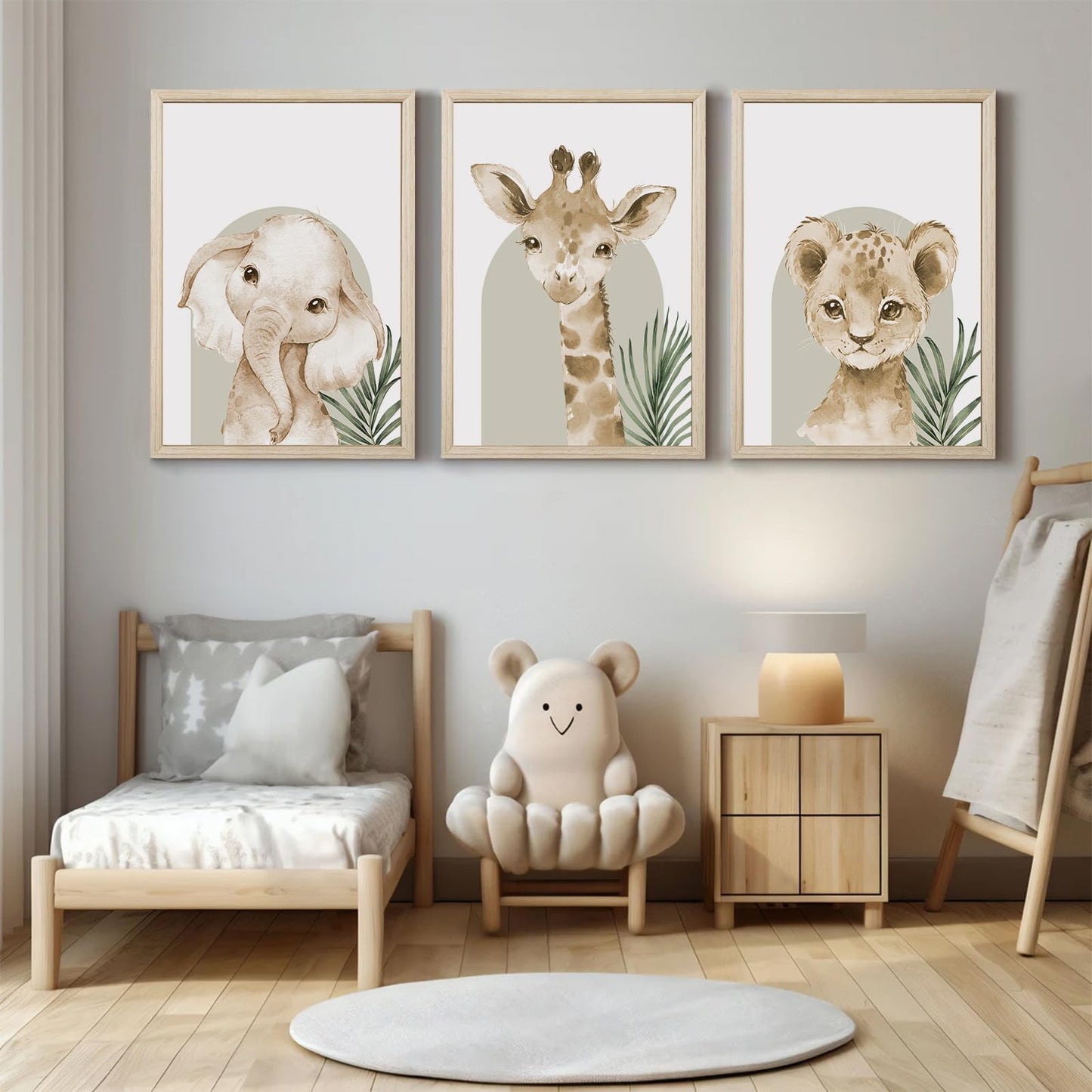 Animal Wall Art Pictures Baby Nursery Canvas Wall Art Decor Safari Animal Prints Jungle kids Wall Art Woodland Nursery Wall Decor Giraffe Jungle Poster for Room 12x16 Inch Wood Framed Set of 3