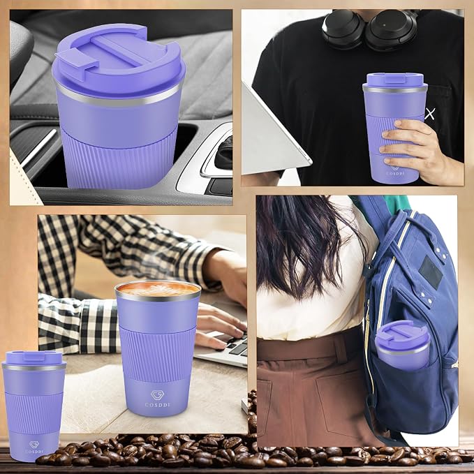 CS COSDDI 12 oz Stainless Steel Vacuum Insulated Tumbler - Coffee Travel Mug Spill Proof with Lid - Coffee Cups for Keep Hot/Ice Coffee,Tea and Beer (purple)