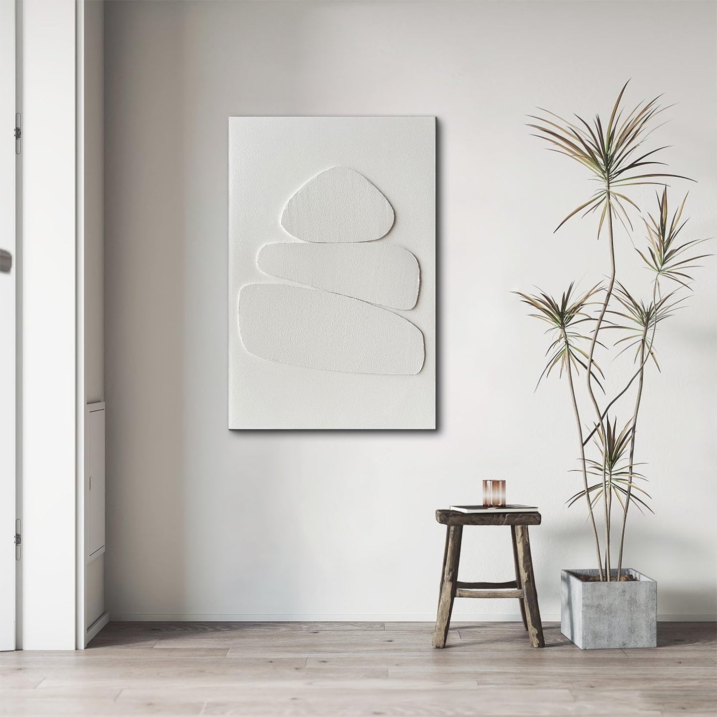 Creespi White Textured Wall Art - Hand Painted Minimalist 3D Art Painting 24x36 inches,Modern Abstract Oil Painting On Canvas for Home Wall Decor