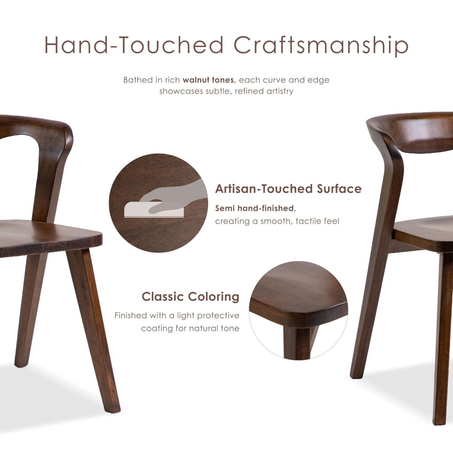 Furniture of America Nazaen III Mid-Century Modern Wood 21.5-inch Side Chairs with Rounded Backrest and Semi-Handmade for Home Kitchen, Dining Room, Rich Walnut (Set of 2)