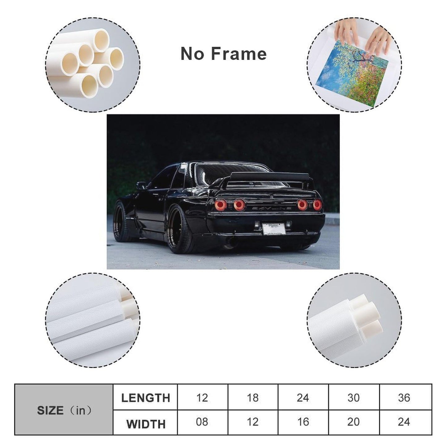 Jdm Car Black R32 Drift Art Car Posters & Prints Car Canvas Wall Art Living Room Decor for Men Aesthetic Paintings Pictures Wall Decor Framed Unframed 12x18inch(30x45cm)
