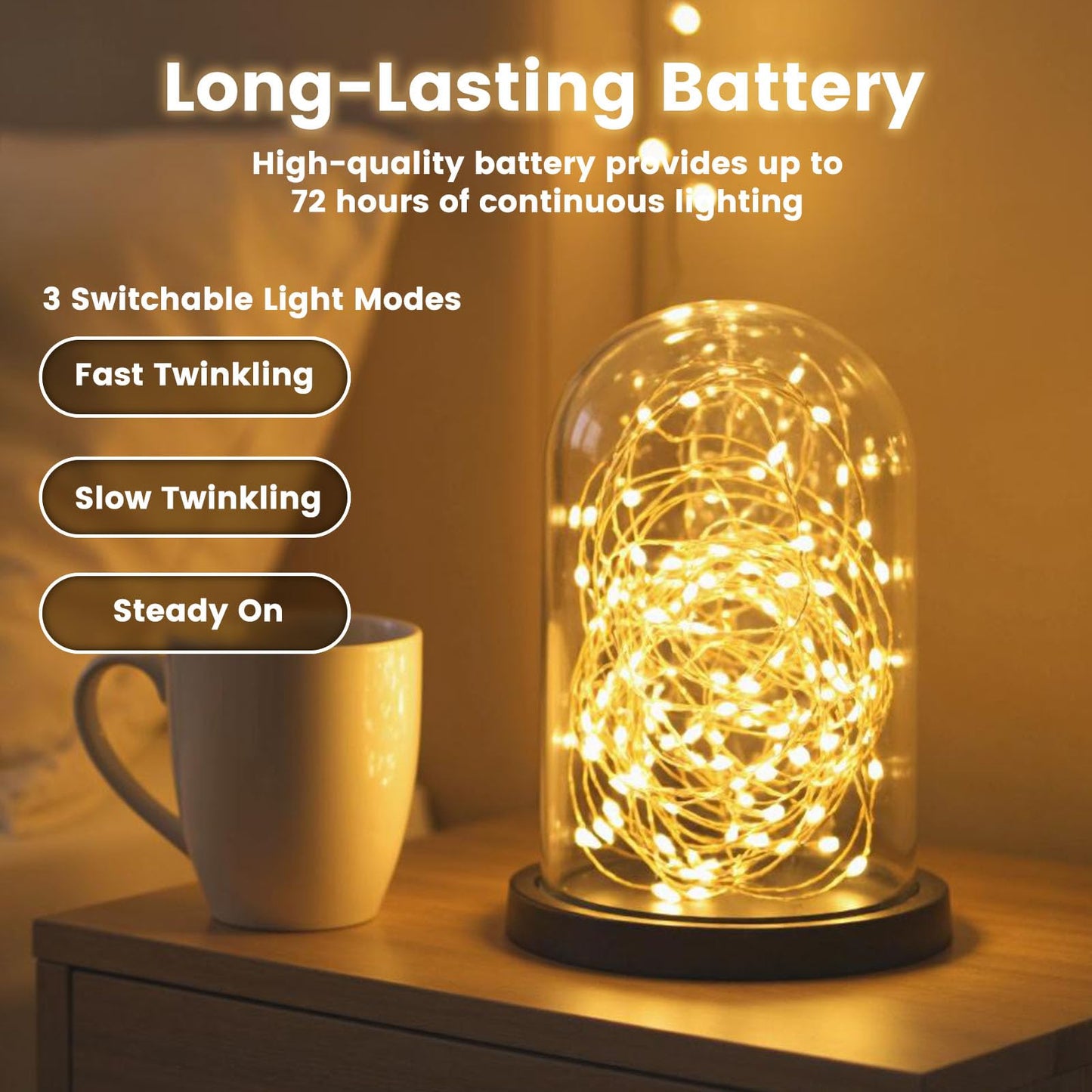 DomeStar 30Pack Fairy Lights Battery Operated, 7Ft 20 LED Waterproof String Lights Wire Firefly Starry Moon Light for DIY Mason Jars Party Centerpiece Table Valentine's Day Decorations Tree Ornament